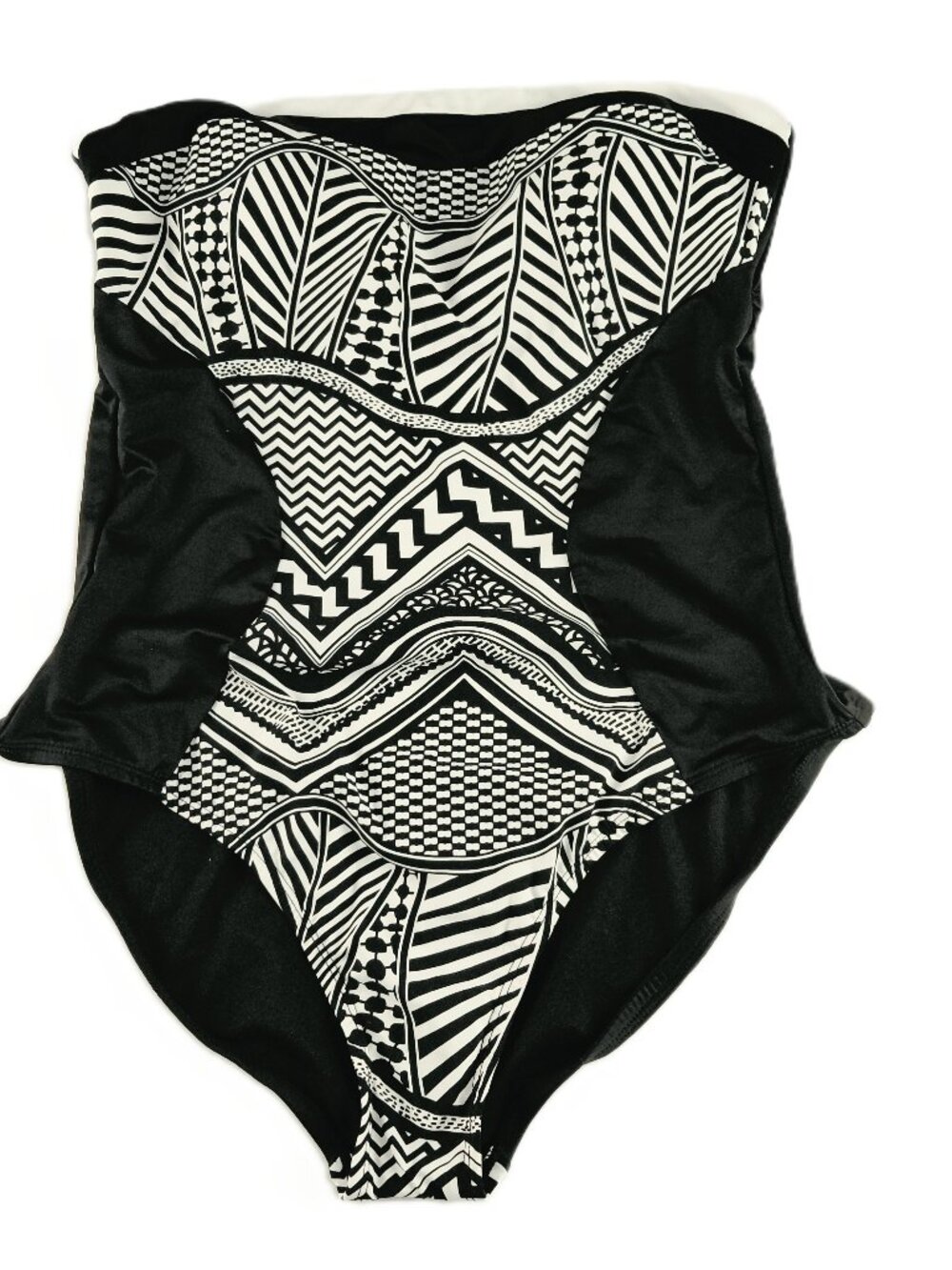 Kenneth Cole Bandeau Swimsuit Women's Large Black White Print Tummy Toner